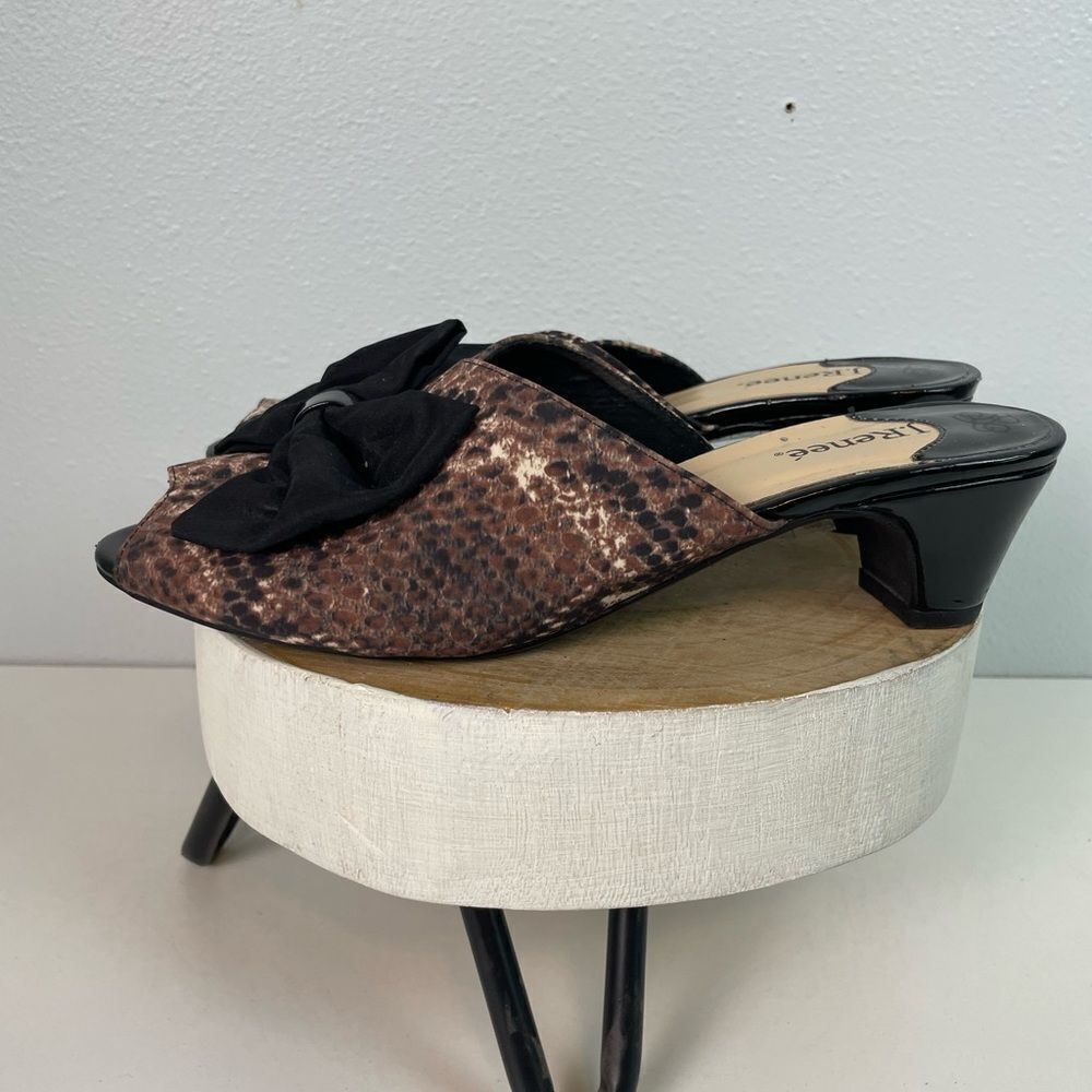 J. Renee Calyx Black and Brown Heels with Chic Bow Size 8M EUC